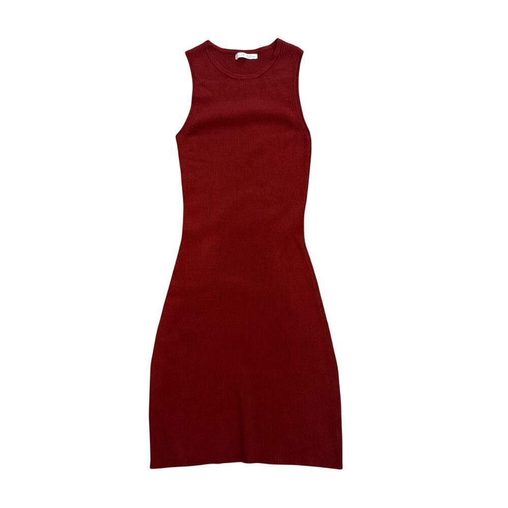 Becool Ribbed Knit Sweater Mini Dress Sleeveless Burgundy Red Small Stretch Chic